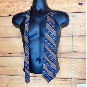 Bill Blass Mens Silk Tie Navy Blue Gold Paisley Striped Made in Canada 4 Inch
